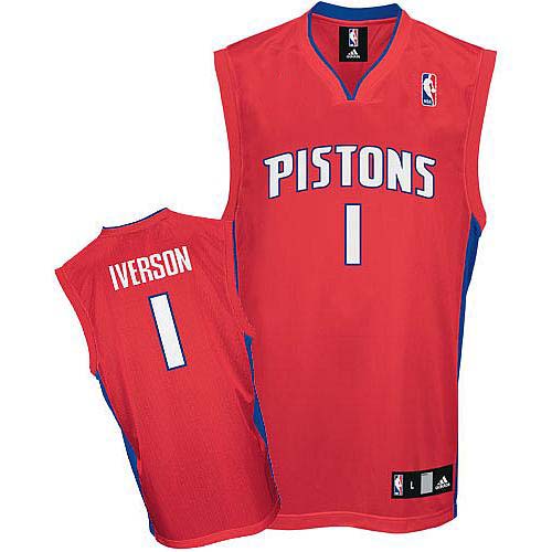 Mens Adidas Detroit Pistons 1 Allen Iverson Authentic Red Nba Jersey